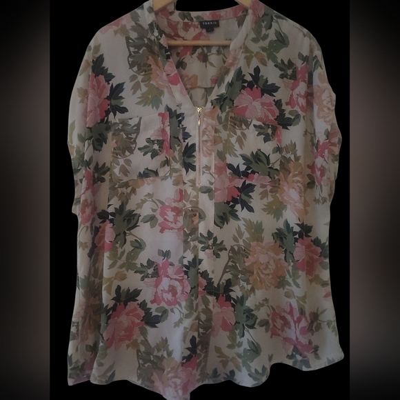 torrid Tops - Torrid Pink and Green Floral Blouse